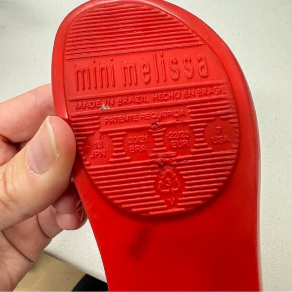 Mini Melissa Red Mickey & Minnie Mouse Kissing Rubber Shoes Baby 7 Dressy Wedge - Picture 6 of 8